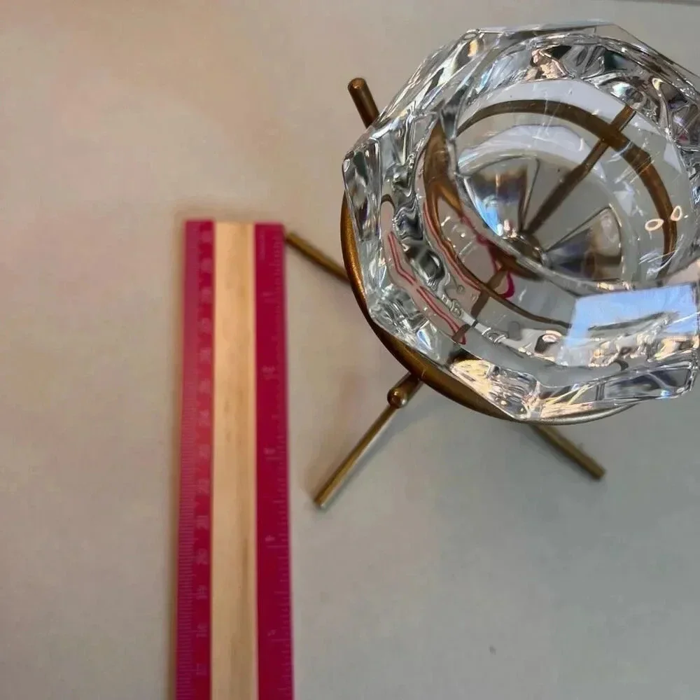 Vintage PartyLite Clear Heavy Glass Tealight Candle Holder Diamond on Gold Stand